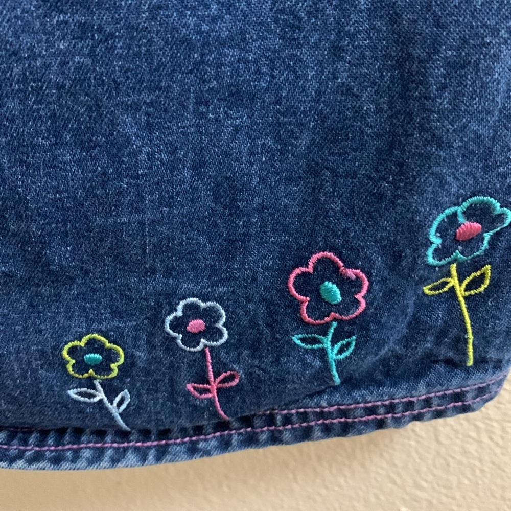 Vintage Y2K Scooby Doo Denim Jean Jumper Dress Shortall Size 7/8 Cotton Floral - Picture 8 of 13